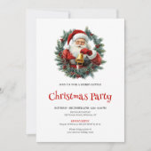 Classic Santa Rustic Red Green Christmas Invite Kaart (Voorkant)