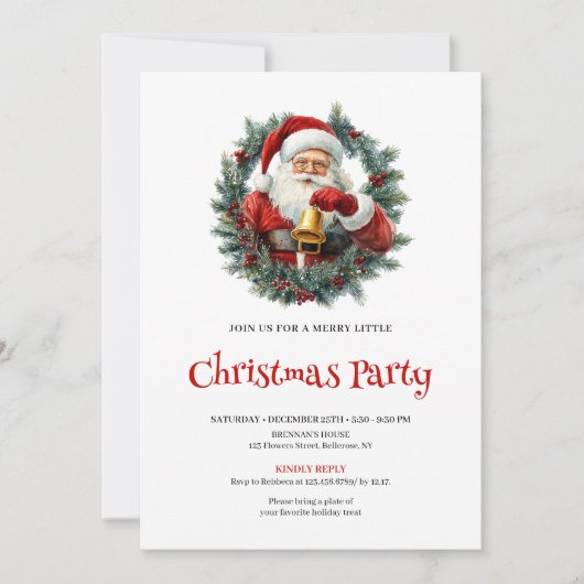 Classic Santa Rustic Red Green Christmas Invite Kaart (Voorkant)