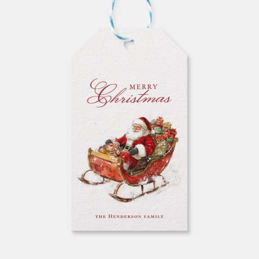 Classic Santa Sleigh Merry Christmas Aangepaste na Cadeaulabel (Achterkant)