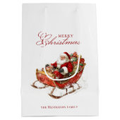Classic Santa Sleigh Merry Christmas Aangepaste na Medium Cadeauzakje (Achterkant)