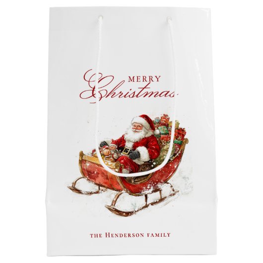 Classic Santa Sleigh Merry Christmas Aangepaste na Medium Cadeauzakje (Achterkant)
