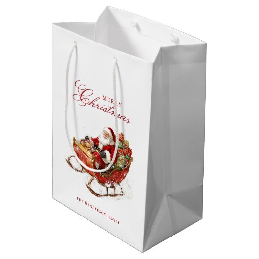 Classic Santa Sleigh Merry Christmas Aangepaste na Medium Cadeauzakje (Achterkant Gekanteld)