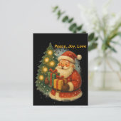Classic Santa Under the Tree Christmas Post Card Briefkaart (Staand voorkant)