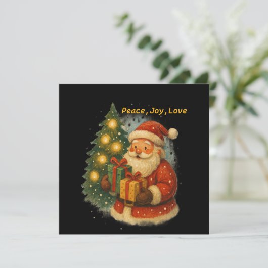 Classic Santa Under the Tree Flat Christmas Card (Staand voorkant)