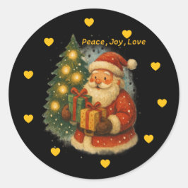 Classic Santa Under Tree Christmas Round Sticker