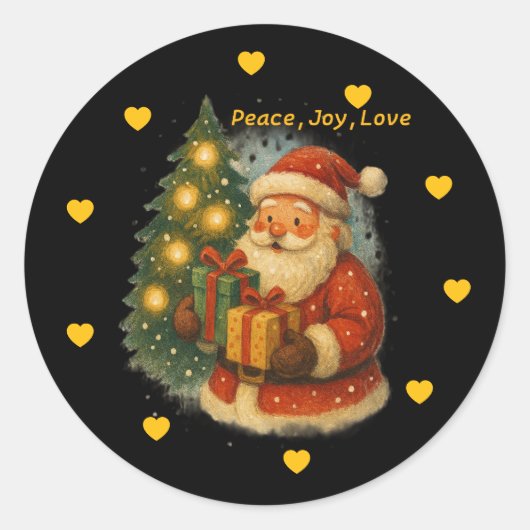 Classic Santa Under Tree Christmas Round Sticker (Voorkant)