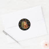 Classic Santa Under Tree Christmas Round Sticker (Envelop)