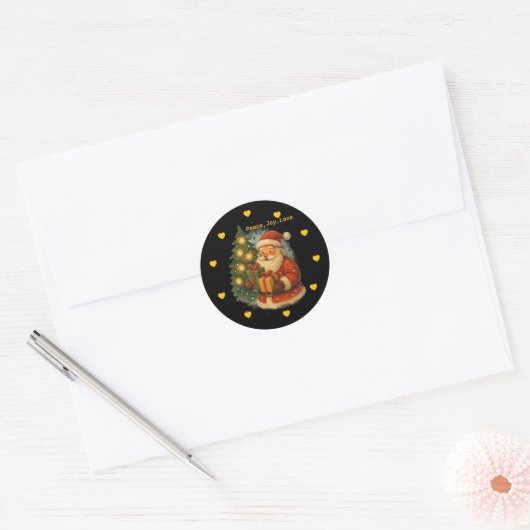 Classic Santa Under Tree Christmas Round Sticker (Envelop)
