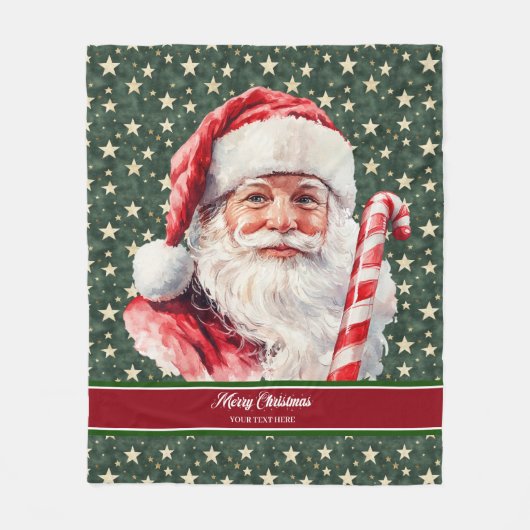 Classic Santa Waterverf Blanket Monogram Tekst Fleece Deken (Voorkant)