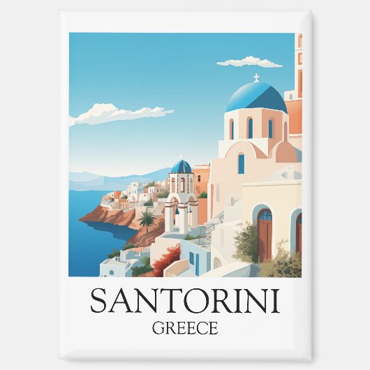 Classic Santorini Travel Artwork -  Grieks Magneet (Voorkant)