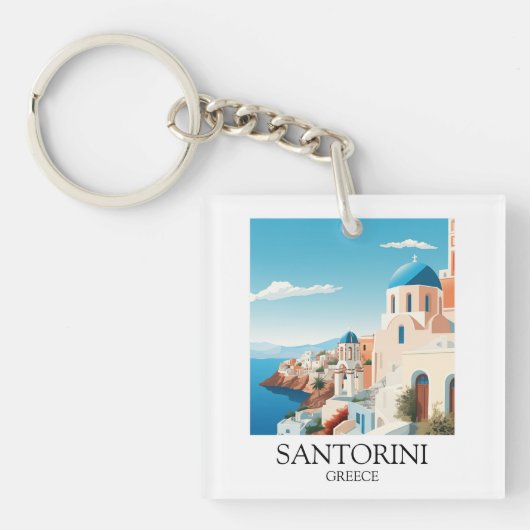 Classic Santorini Travel Artwork - Grieks Sleutelhanger (voorkant)