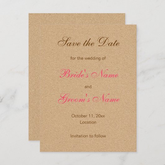 Classic Save the Date Briefkaarten in het roze (Voorkant / Achterkant)