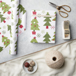 Classic Schattigee kerstbomen groen wit rood Cadeaupapier