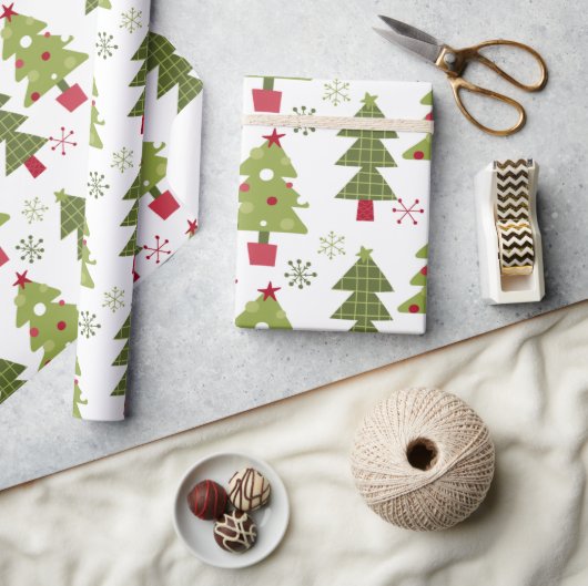 Classic Schattigee kerstbomen groen wit rood Cadeaupapier (Crafts)