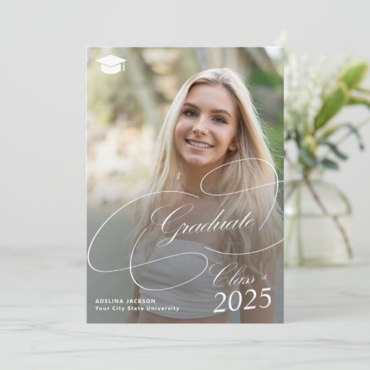 Classic script 2 foto's klasse van 2024 afstuderen aankondiging (Staand voorkant)