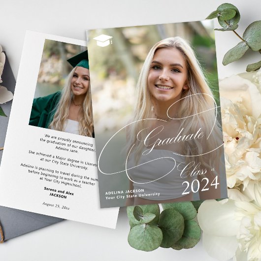 Classic script 2 foto's klasse van 2024 afstuderen aankondiging