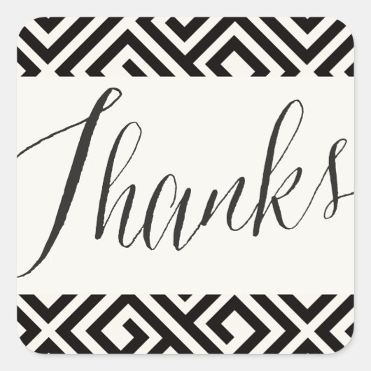 Classic Script Bedankt Geometrisch Grieks Sleutel Vierkante Sticker (Voorkant)