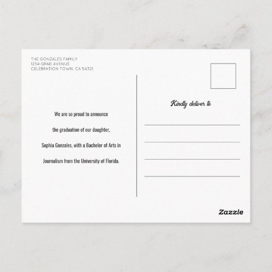 Classic Script Black Afstuderen Aankondiging Briefkaart (Achterkant)