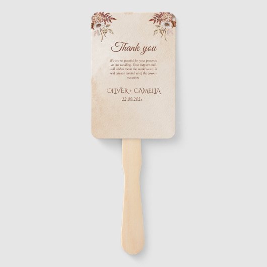 Classic Script BOHO Trouwprogramma en tijdlijn Handwaaier (Achterkant)