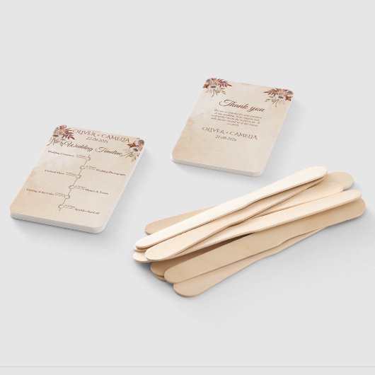 Classic Script BOHO Trouwprogramma en tijdlijn Handwaaier (Niet-gemonteerd)