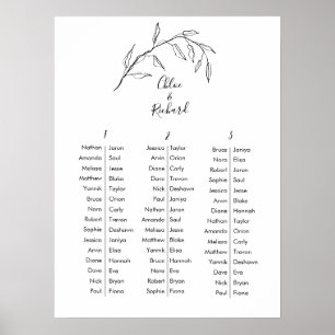 Classic Script Botanical Wedding Table Chart Poster