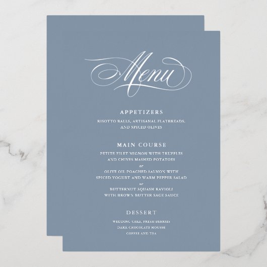 Classic Script Calligraphy Real Folie Wedding Menu (Voorkant / Achterkant)