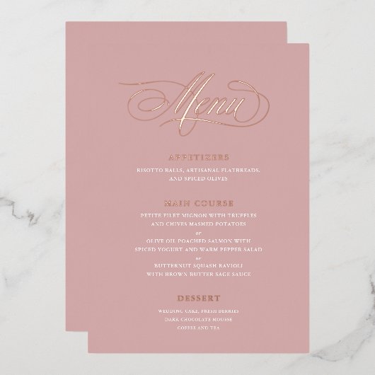 Classic Script Calligraphy Real Folie Wedding Menu (Voorkant / Achterkant)