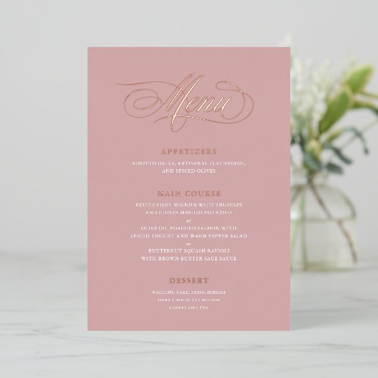 Classic Script Calligraphy Real Folie Wedding Menu (Staand Voorkant)