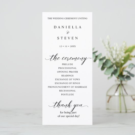 Classic Script Calligraphy Wedding Program Kaart (Staand voorkant)