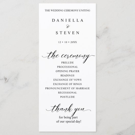 Classic Script Calligraphy Wedding Program Kaart (Voorkant)