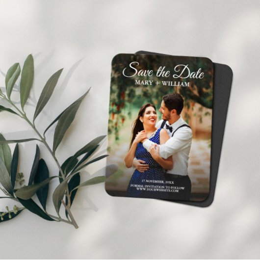 Classic Script Custom Photo Wedding Sla de datum o Magneet