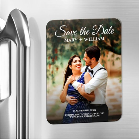 Classic Script Custom Photo Wedding Sla de datum o Magneet
