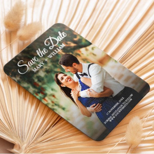 Classic Script Custom Photo Wedding Sla de datum o Magneet