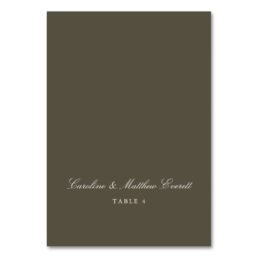 Classic Script Elegant Custom Olive Place Card Kaart (Voorkant)