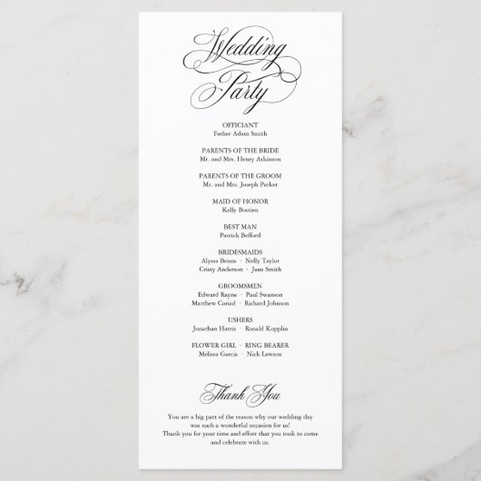 Classic Script Elegant Wedding Ceremony Program Programmakaart (Achterkant)