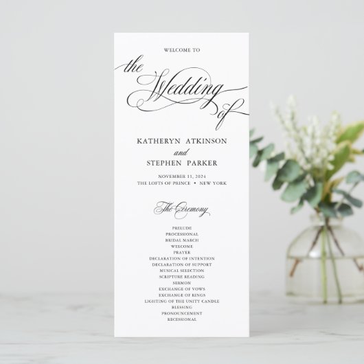 Classic Script Elegant Wedding Ceremony Program Programmakaart (Staand voorkant)