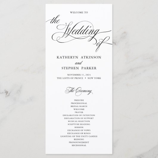 Classic Script Elegant Wedding Ceremony Program Programmakaart (Voorkant)
