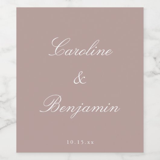 Classic Script Elegant Wedding Custom Mauve Wijn Etiket (Enkel label)