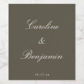 Classic Script Elegant Wedding Custom Olive Wijn Etiket (Enkel label)