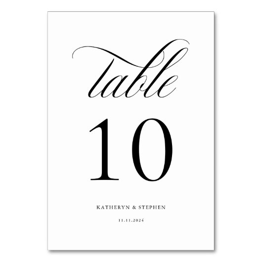 Classic Script Elegant Wedding Table Number 10 Kaart (Voorkant)