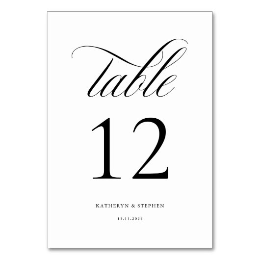 Classic Script Elegant Wedding Table Number 12 Kaart (Achterkant)