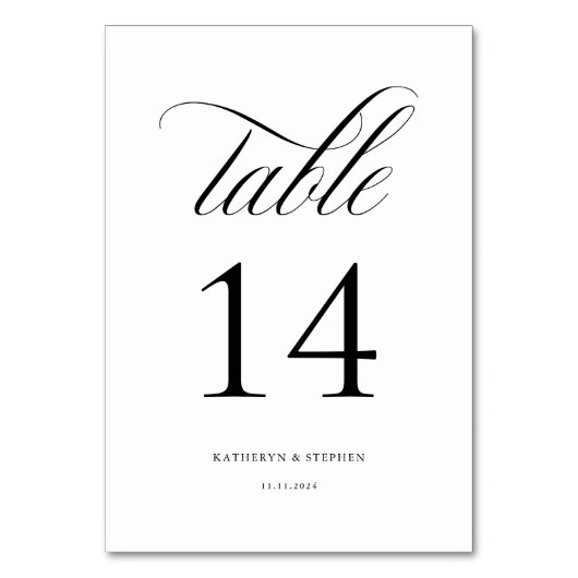 Classic Script Elegant Wedding Table Number 14 Kaart (Voorkant)