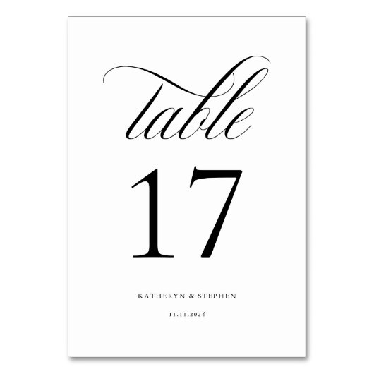 Classic Script Elegant Wedding Table Number 17 Kaart (Voorkant)