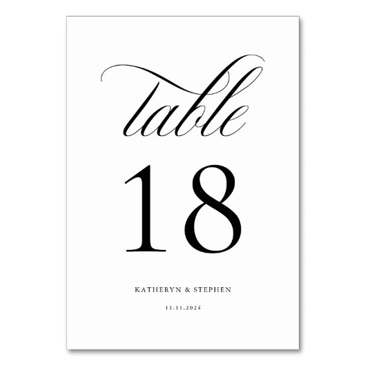 Classic Script Elegant Wedding Table Number 18 Kaart (Voorkant)