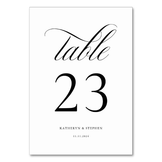 Classic Script Elegant Wedding Table Number 23 Kaart (Voorkant)