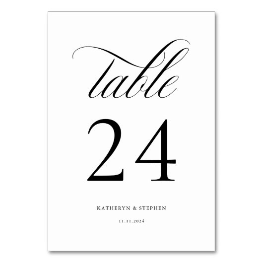 Classic Script Elegant Wedding Table Number 24 Kaart (Voorkant)