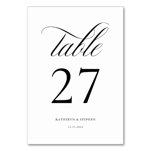 Classic Script Elegant Wedding Table Number 27 Kaart (Achterkant)