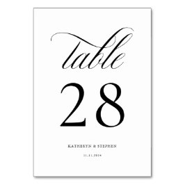 Classic Script Elegant Wedding Table Number 28 Kaart