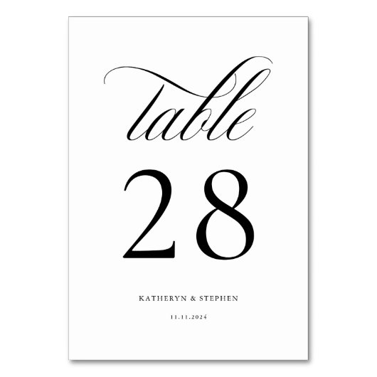 Classic Script Elegant Wedding Table Number 28 Kaart (Achterkant)