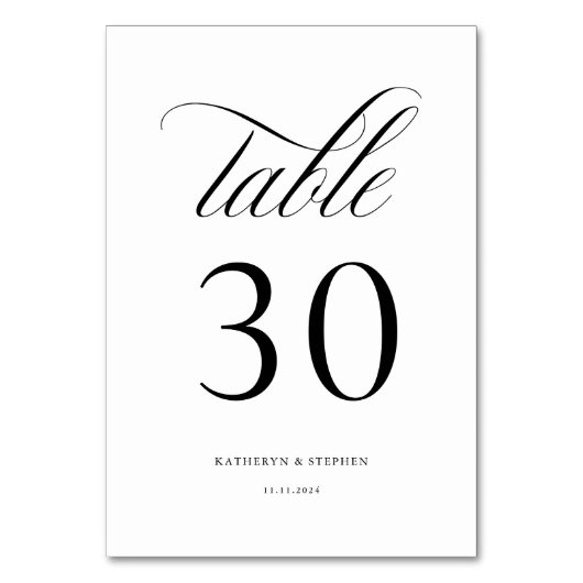 Classic Script Elegant Wedding Table Number 30 Kaart (Achterkant)